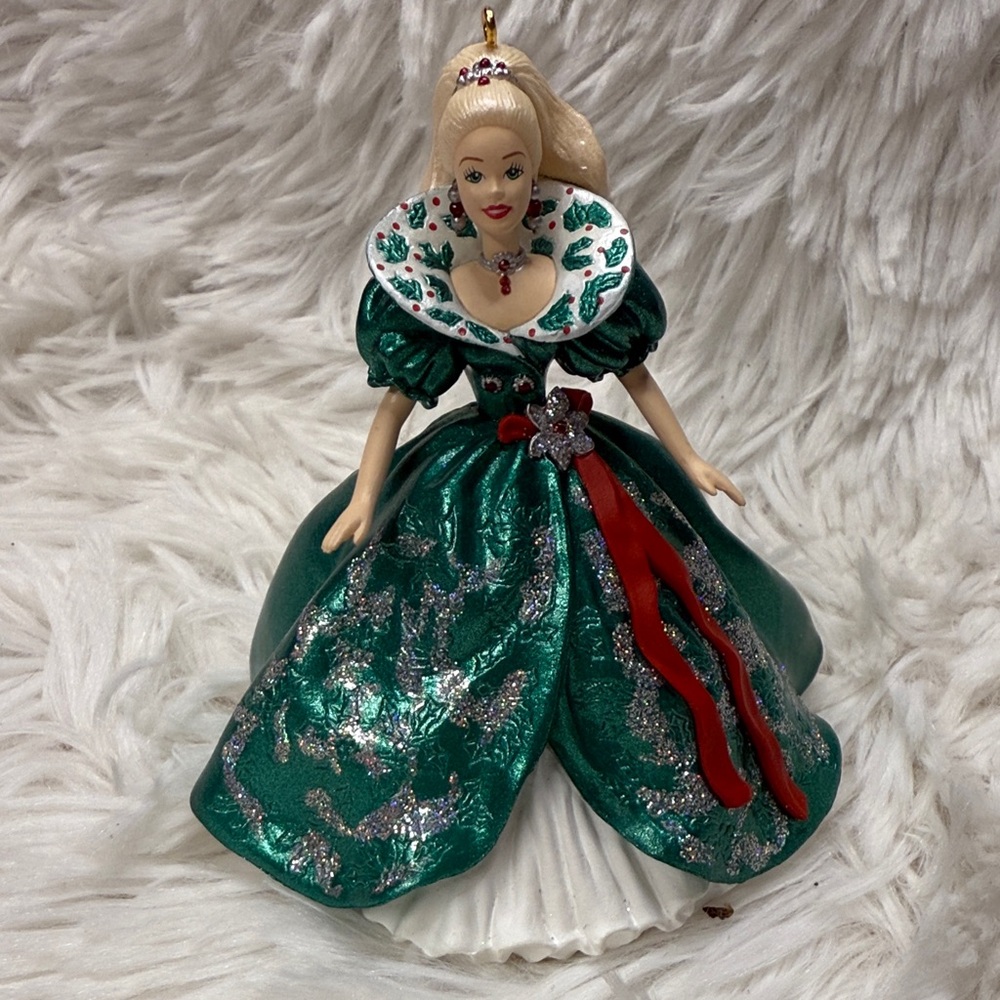 Elegant Green and Red Holiday Barbie Ornament
